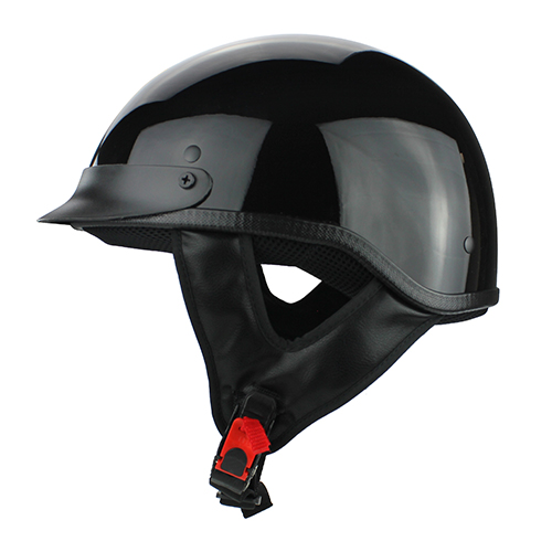 Skull Cap Chopper Half Motorcycle Helmet with Visor Gloss Black DOT Approved