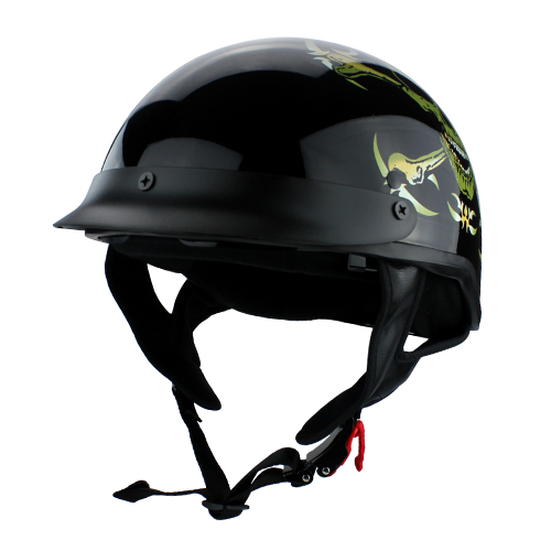 Skull Cap Chopper Half Motorcycle Helmet Gloss Black Skull & Bones with Flip Up Visor DOT Approved 1