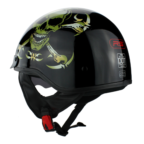 Skull Cap Chopper Half Motorcycle Helmet Gloss Black Skull & Bones with Flip Up Visor DOT Approved 3