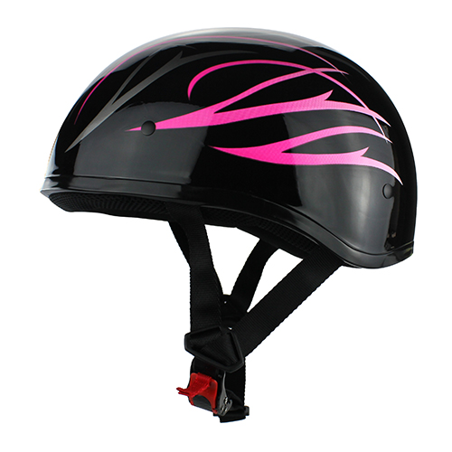 Gloss Black Motorcycle Skid Lid Helmet Pink Flames DOT Approved